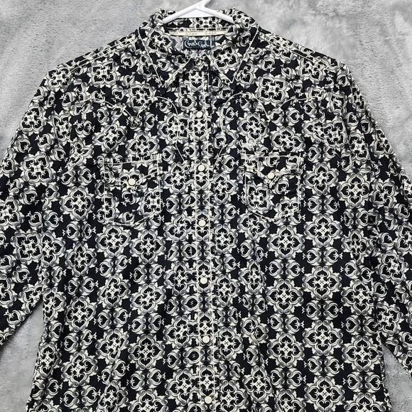 Cruel Girl Top Womens L Black Cream Geometric Pearl Snap Western Cowgirl Casual - Picture 2 of 10